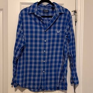 Chaps Men's Blue and White Checkered Shirt